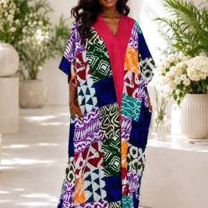 Colorful Patchwork Design Ankara and Aso Oke Long Dress