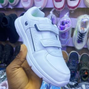 Unisex White Sneakers with Double Straps – Comfortable Kids' Casual Shoes