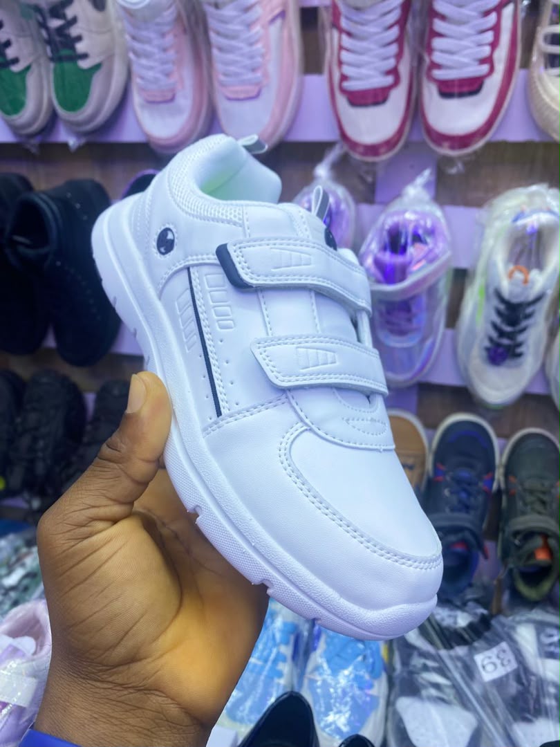 Unisex White Sneakers with Double Straps – Comfortable Kids' Casual Shoes