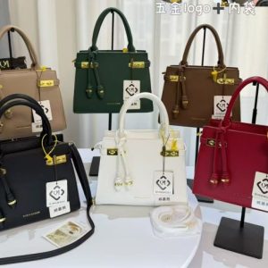 Women's Structured Leather Handbag with Lock Detail