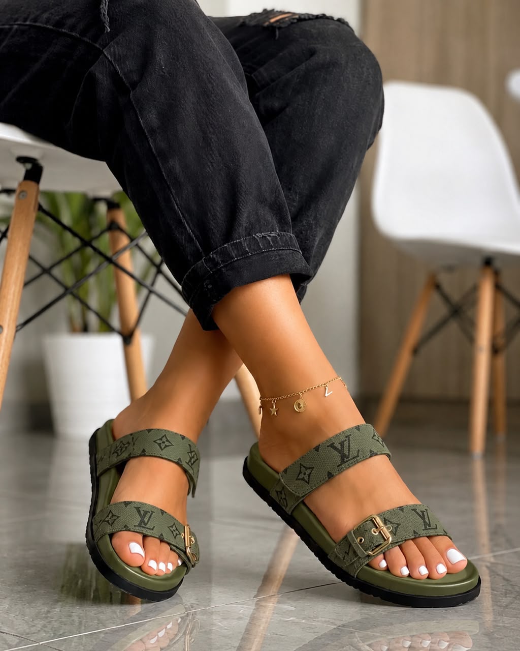 Women's Comfortable Leather Slide Sandals - Image 2