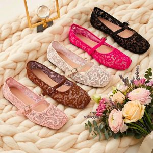 LACE MESH MARY JANE BALLERINA FLATS