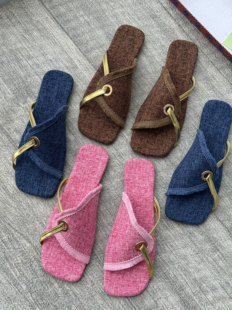 Women’s Denim & Leather Strap Flat Sandals