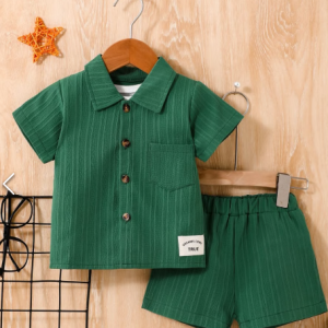 Green Short Sleeve Shirt and Shorts Set for Boys 2pcs