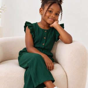 Green Velvet Independent Day Jumpsuit for Girls