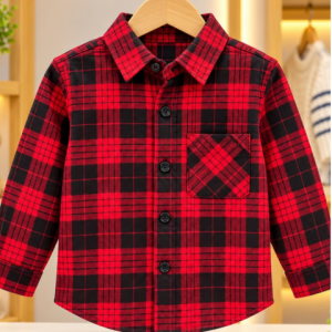 Kids Red Plaid Long Sleeve Shirt for Boys & Girls